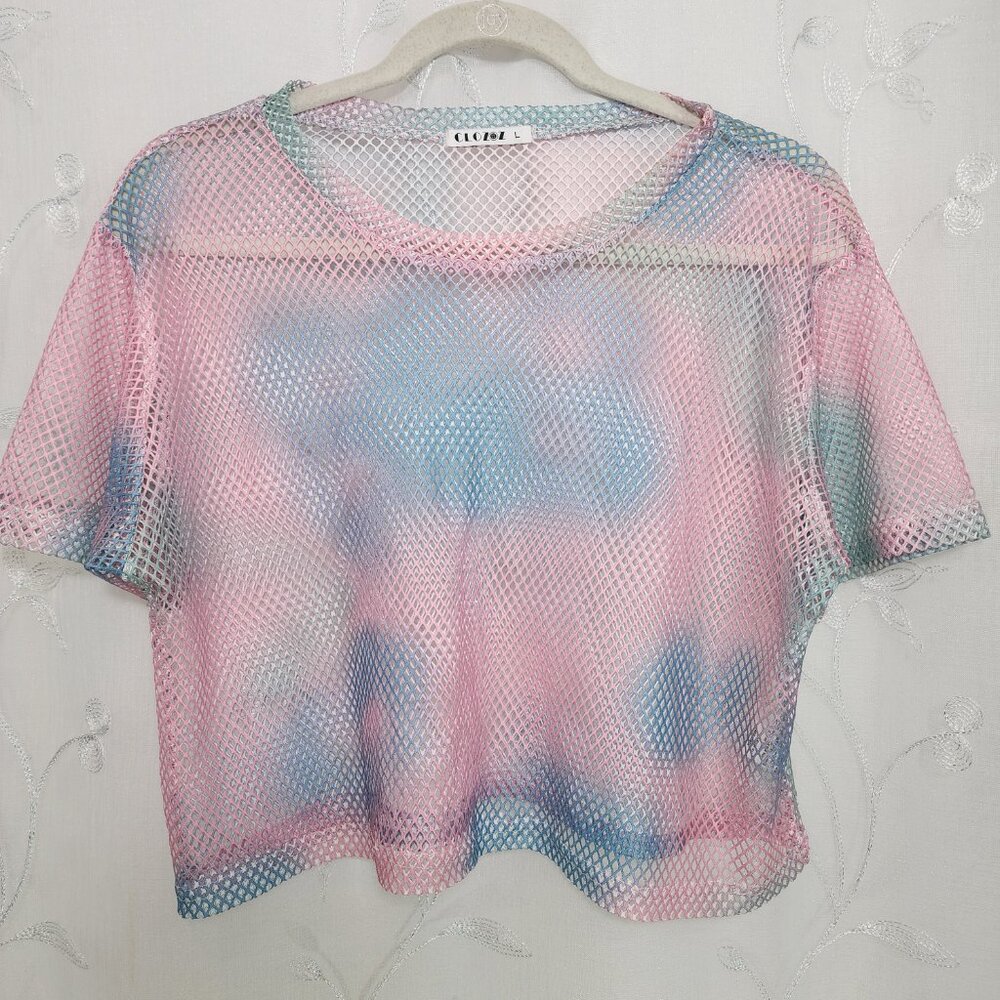 Pink & Blue Mesh Cropped Top - Picture 4 of 4